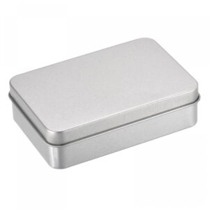 uxcell metal tin box, 2pcs 4.21" x 2.87" x 1.18" rectangular empty tinplate storage containers with lids, silver tone