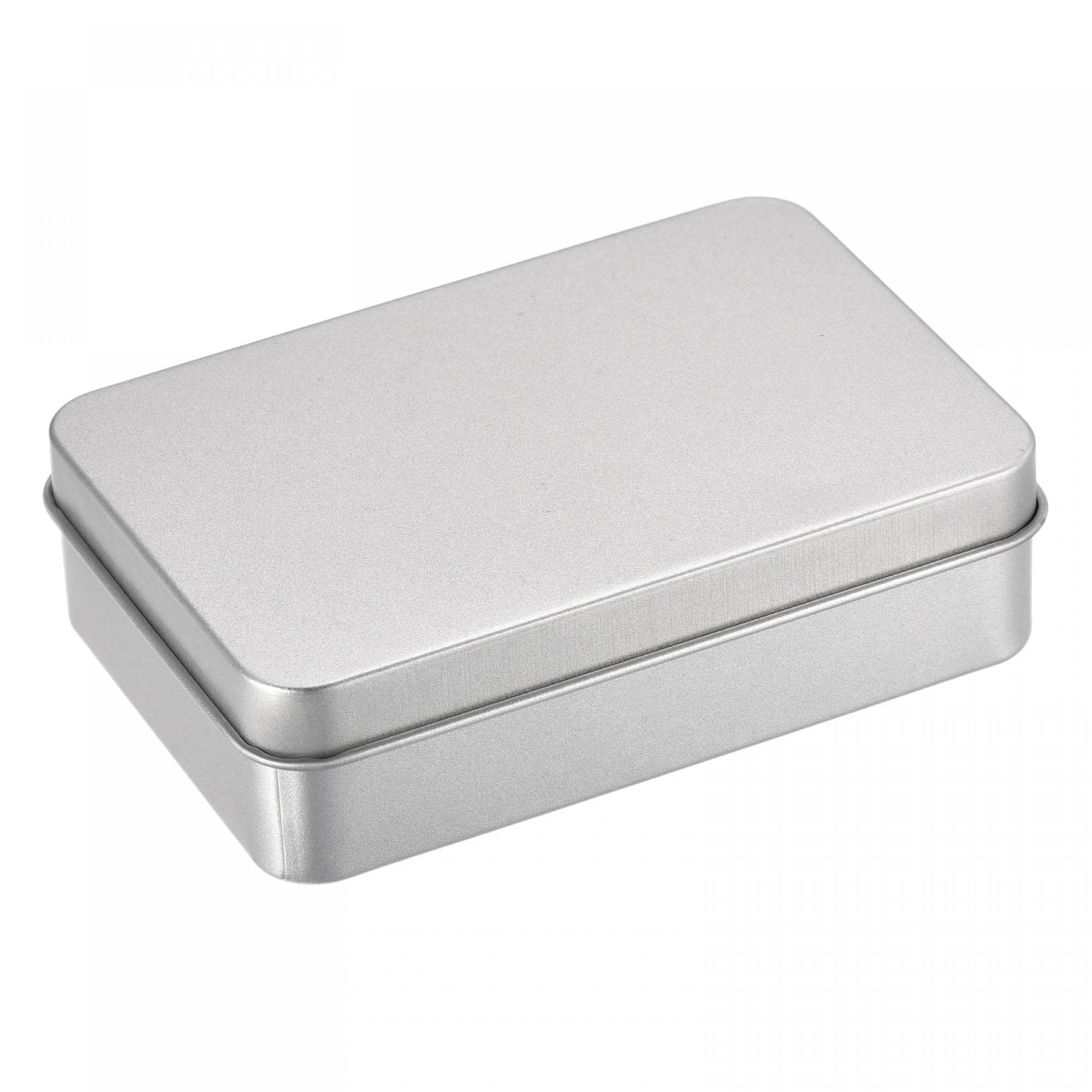 uxcell Metal Tin Box, 2pcs 4.21" x 2.87" x 1.18" Rectangular Empty Tinplate Storage Containers with Lids, Silver Tone