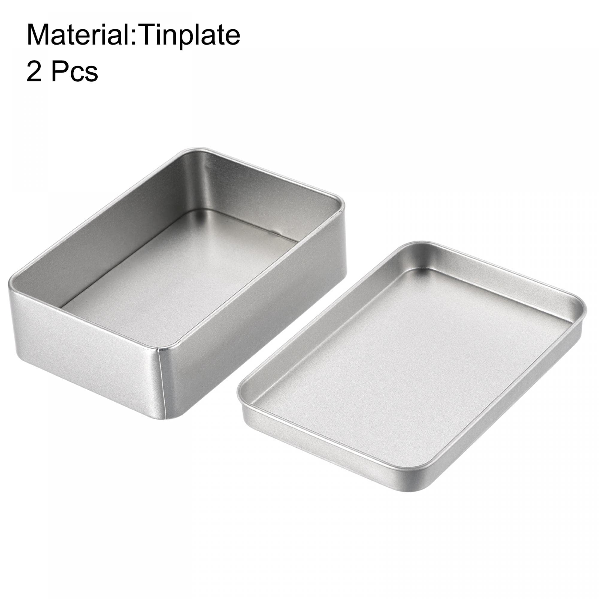 uxcell Metal Tin Box, 2pcs 4.21" x 2.87" x 1.18" Rectangular Empty Tinplate Storage Containers with Lids, Silver Tone