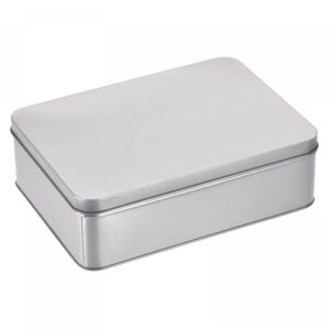 uxcell metal tin box, 8.66" x 6.3" x 2.72" rectangular empty tinplate storage containers with lids, silver tone