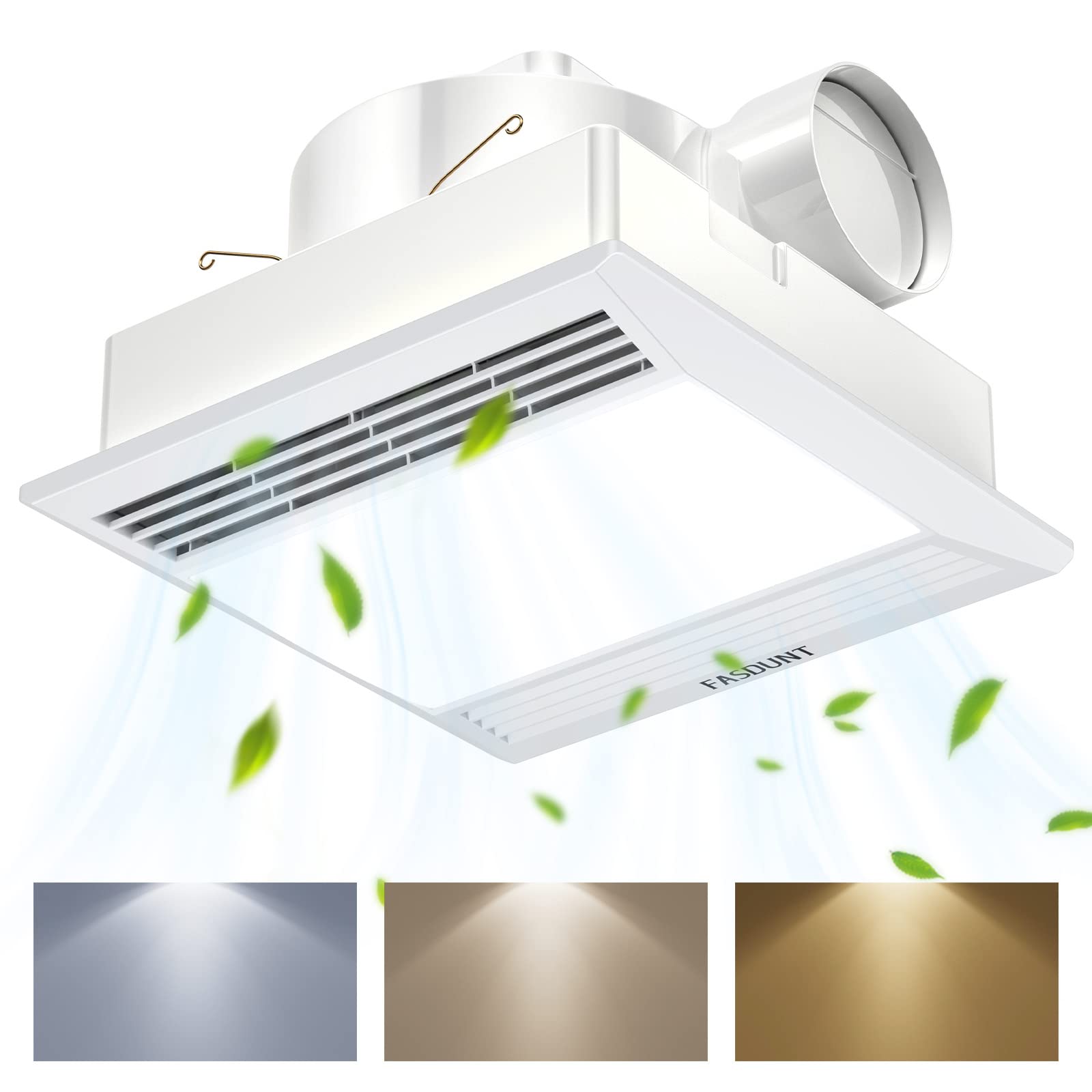 FASDUNT Bathroom Exhaust Fan with Light, 30W 110 CFM Bathroom Fan with LED Light Combo, 1.0 Sones Quiet Bathroom Vent Fan with Light 1500lm 3000K/4000K/6000K Selectable