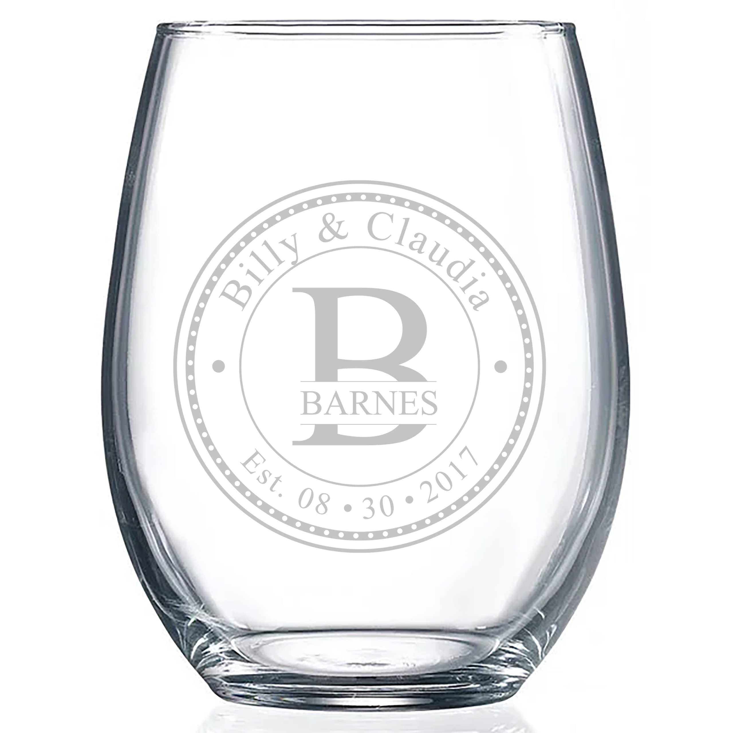 Personalized Stemless Wine Glasses (21oz) - Laser Engraved Anniversary & Wedding Wine Glasses w/Names & Date - Dishwasher Safe. Custom Wine Glasses - Permanently Etched Couples Gifts