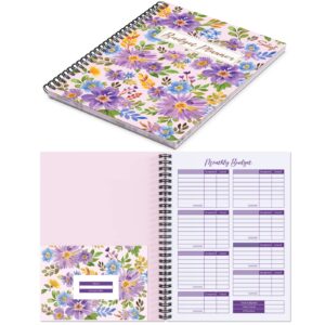 [undated] monthly budget planner with 12 bill pockets for income, debt, saving, expense and bill tracker organizer, pink, floral design