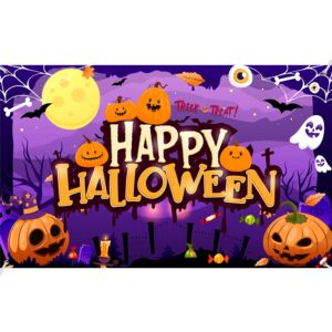 tineit Happy Halloween Backdrop, Large 71" X 43" Happy Halloween Banner, Halloween Backdrops for Photography, Halloween Backdrop for Kids Outdoor Halloween Party Decorations