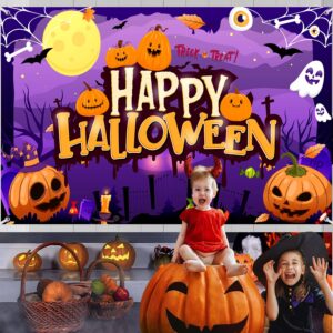 tineit Happy Halloween Backdrop, Large 71" X 43" Happy Halloween Banner, Halloween Backdrops for Photography, Halloween Backdrop for Kids Outdoor Halloween Party Decorations