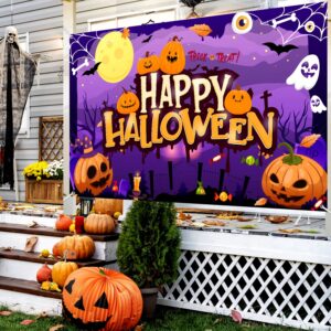 tineit Happy Halloween Backdrop, Large 71" X 43" Happy Halloween Banner, Halloween Backdrops for Photography, Halloween Backdrop for Kids Outdoor Halloween Party Decorations