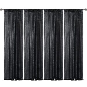 sugargirl halloween black sequin backdrop curtain 4 panels 2ftx8ft glitter black background drapes sparkle photography backdrop for party wedding birthday wall decoration