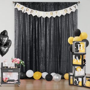 Sugargirl Halloween Black Sequin Backdrop Curtain 4 Panels 2FTx8FT Glitter Black Background Drapes Sparkle Photography Backdrop for Party Wedding Birthday Wall Decoration