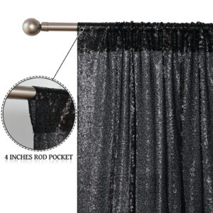 Sugargirl Halloween Black Sequin Backdrop Curtain 4 Panels 2FTx8FT Glitter Black Background Drapes Sparkle Photography Backdrop for Party Wedding Birthday Wall Decoration