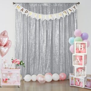 Sugargirl Silver Sequin Backdrop Curtain 4 Panels 2FTx8FT Glitter Silver Background Drapes Sparkle Photography Backdrop for Party Wedding Birthday Wall Decoration