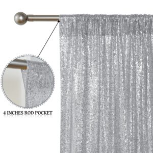 Sugargirl Silver Sequin Backdrop Curtain 4 Panels 2FTx8FT Glitter Silver Background Drapes Sparkle Photography Backdrop for Party Wedding Birthday Wall Decoration