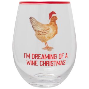 mary square dreaming of a wine christmas red chicken 16 ounce glass stemless wine glass