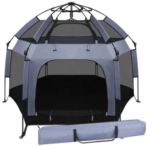 ujujia baby play yard outdoor baby playpen with canopy beach tent for kids and toddlers portable lightweight pop up pack and play playards with travel bag,61"*61"*49.2" grey