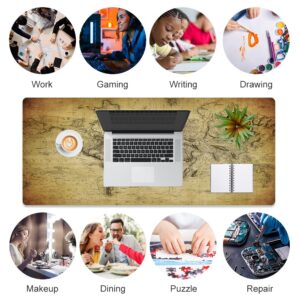 QiyI Large Gaming Desk Pad, Waterproof PU Leather Desk Mat, Antique Art XXL Laptop Keyboard Mouse Pad, Brown Desk Cover Protector Home Office Décor, Extended Size 31.5" x 15.7" - Vintage World Map