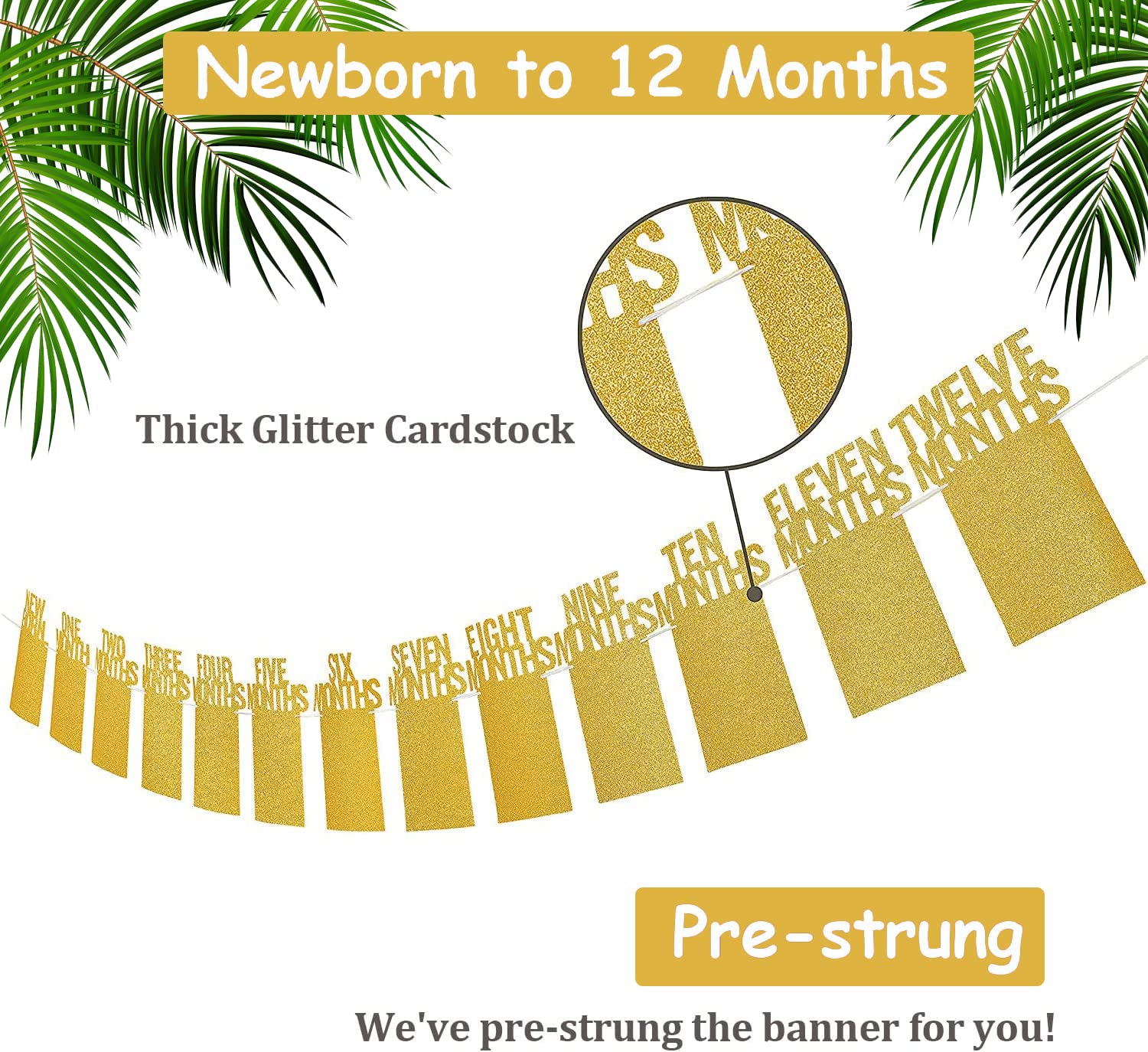 Wild One Birthday Decorations - Gold Glitter One Wild Year Banner + Baby 1st Birthday Photo Banner From Newborn to 12 Month - Safari, Jungle & Wild One Birthday Decorations