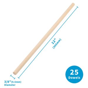 Wooden Dowel Rods 3/8 inch x 12 inch for Crafting and Macrame 25 Pack by Craftiff (Pack of 25)