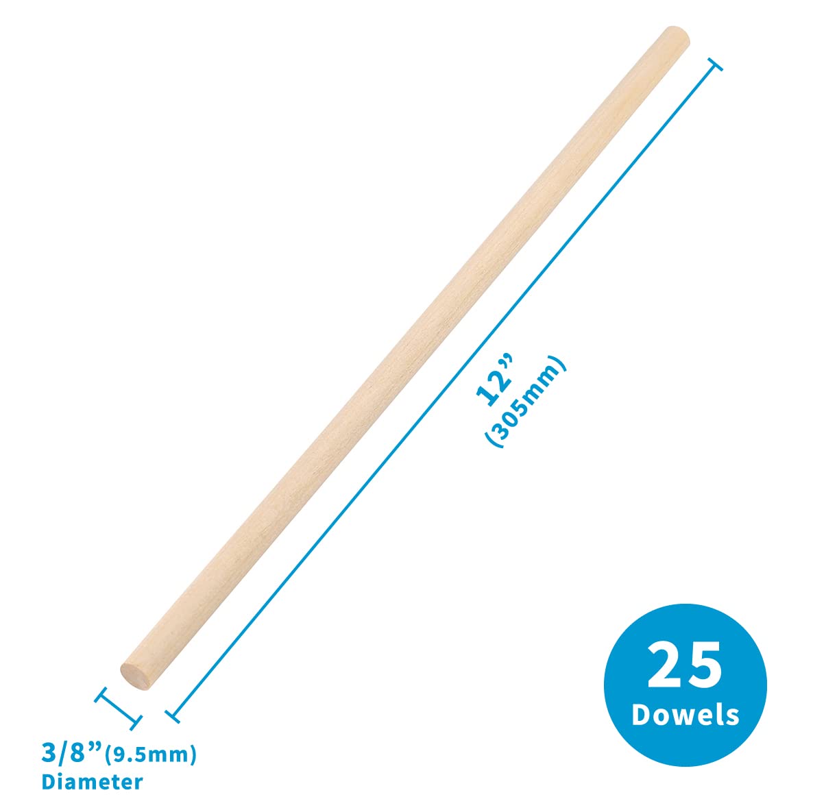 Wooden Dowel Rods 3/8 inch x 12 inch for Crafting and Macrame 25 Pack by Craftiff (Pack of 25)