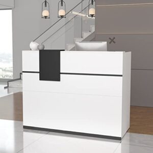 aiegle reception counter desk with adjustable shelf & lockable drawersfor salon reception room checkout office, white (55.1" l x 23.6" w x 43.3" h)