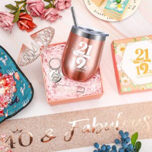 Sieral 40th Birthday Gifts Box for Women Including 21 with 19 Years Experience Wine Tumbler, 40th Tiara, 40th Birthday Sash, 40th Birthday Keychain for Women Friends Lover Mom Coworker(40th Style)