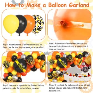 Amandir Construction Party Balloon Garland Kit, Construction Birthday Party Supplies with Orange Black Truck Foil Balloon Caution Tape Truck Banner for Construction Quarantine Party Decorations