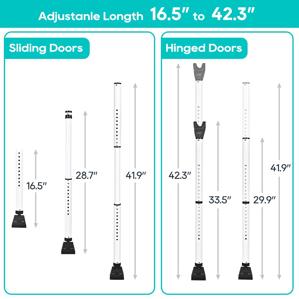 HoneSecur 2-in-1 Door Security Bar with Alarm & Sliding Patio Door Stopper 120db Loud Alert Siren Security Jammer Bar Window Child Proof Adjustable Constructed of High Grade Iron - White