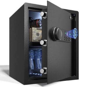 xdeer cs42 biometric gun safe lock box - (1.69 cubic feet) quick-access security safe with fingerprint scanner, gun rack, and steel construction for home, office