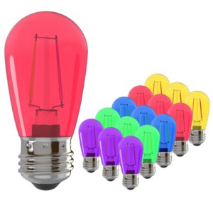 banord replacement led colored bulbs, s14 2w 2700k dimmable rgb bulbs outdoor string lights vintage filament led edison light bulb, waterproof & shatterproof e26 screw base multicolor bulbs 15 pack