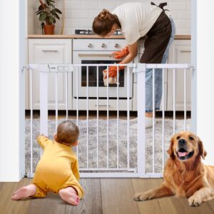 ciays 29.5” to 46” safety baby gate, extra wide auto-close dog gate for stairs, easy walk thru indoor pet gate for doorways and rooms, white child gate easy pressure mounted installation