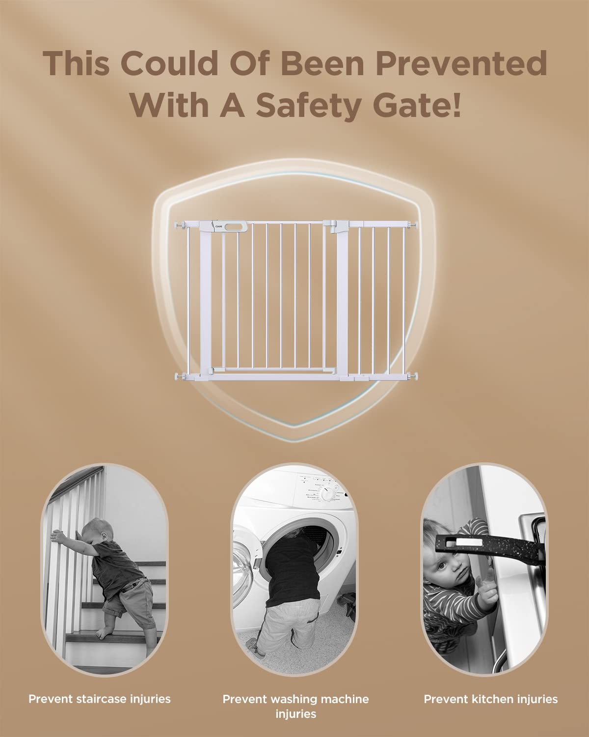 Ciays 29.5” to 46” Safety Baby Gate, Extra Wide Auto-Close Dog Gate for Stairs, Easy Walk Thru Indoor Pet Gate for Doorways and Rooms, White Child Gate Easy Pressure Mounted Installation