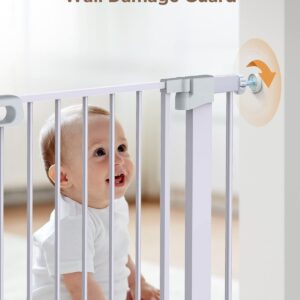 Ciays 29.5” to 46” Safety Baby Gate, Extra Wide Auto-Close Dog Gate for Stairs, Easy Walk Thru Indoor Pet Gate for Doorways and Rooms, White Child Gate Easy Pressure Mounted Installation