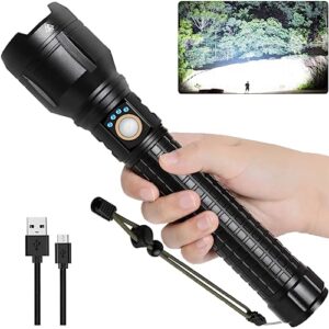 lbe rechargeable led flashlights, super bright 900,000 high lumens flashlights with 5 modes, ipx7 waterproof handheld large flash light powerful flashlight for emergencies camping