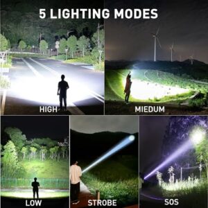 LBE Rechargeable Led Flashlights, Super Bright 900,000 High Lumens Flashlights with 5 Modes, IPX7 Waterproof Handheld Large Flash Light Powerful Flashlight for Emergencies Camping