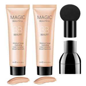 sulily 2 pcs bb cream full coverage foundation,hydrating natural flawless concealer, clean nude makeup base,color correcting oil-free bb cream(natural color)