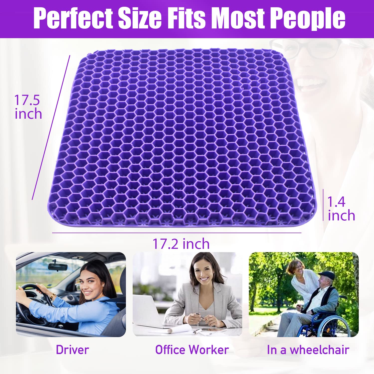 Gulymm Extra Large Gel Seat Cushion for Long Sitting Double Thick Seat Cushion with Cover Gel Cushion for Pressure Sores Breathable Honeycomb Cushion for Office Chair Wheelchair to Relief Sciatica