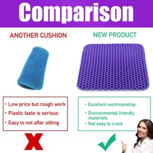 Gulymm Extra Large Gel Seat Cushion for Long Sitting Double Thick Seat Cushion with Cover Gel Cushion for Pressure Sores Breathable Honeycomb Cushion for Office Chair Wheelchair to Relief Sciatica