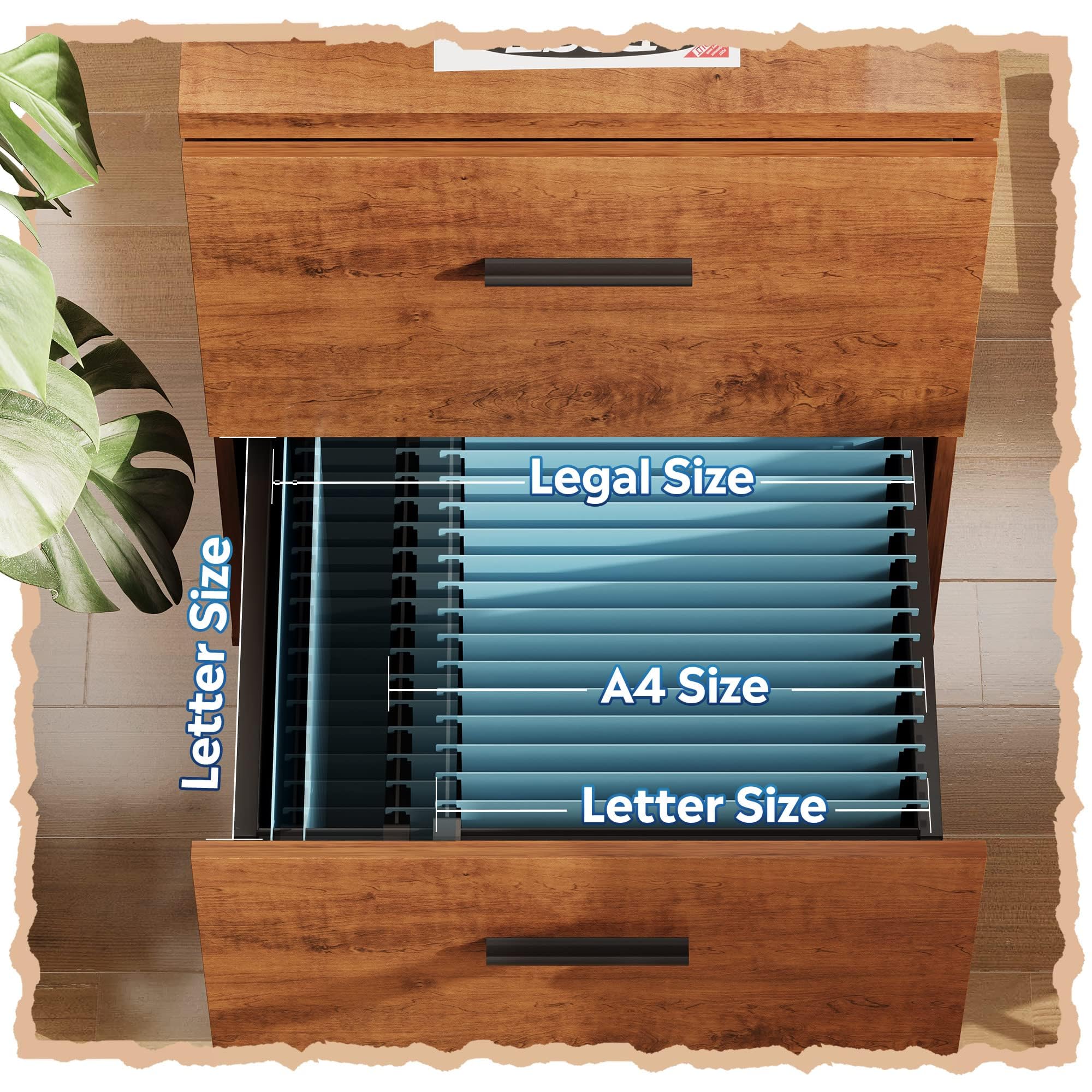 DEVAISE 2 Drawer Wood File Cabinet, Mobile Lateral Filing Cabinet with Storage, Letter Legal Size, Walnut