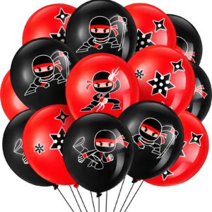 60 pcs ninja balloons for kids ninja birthday party favors ninja party decorations ninja theme party supplies, black and red latex balloons