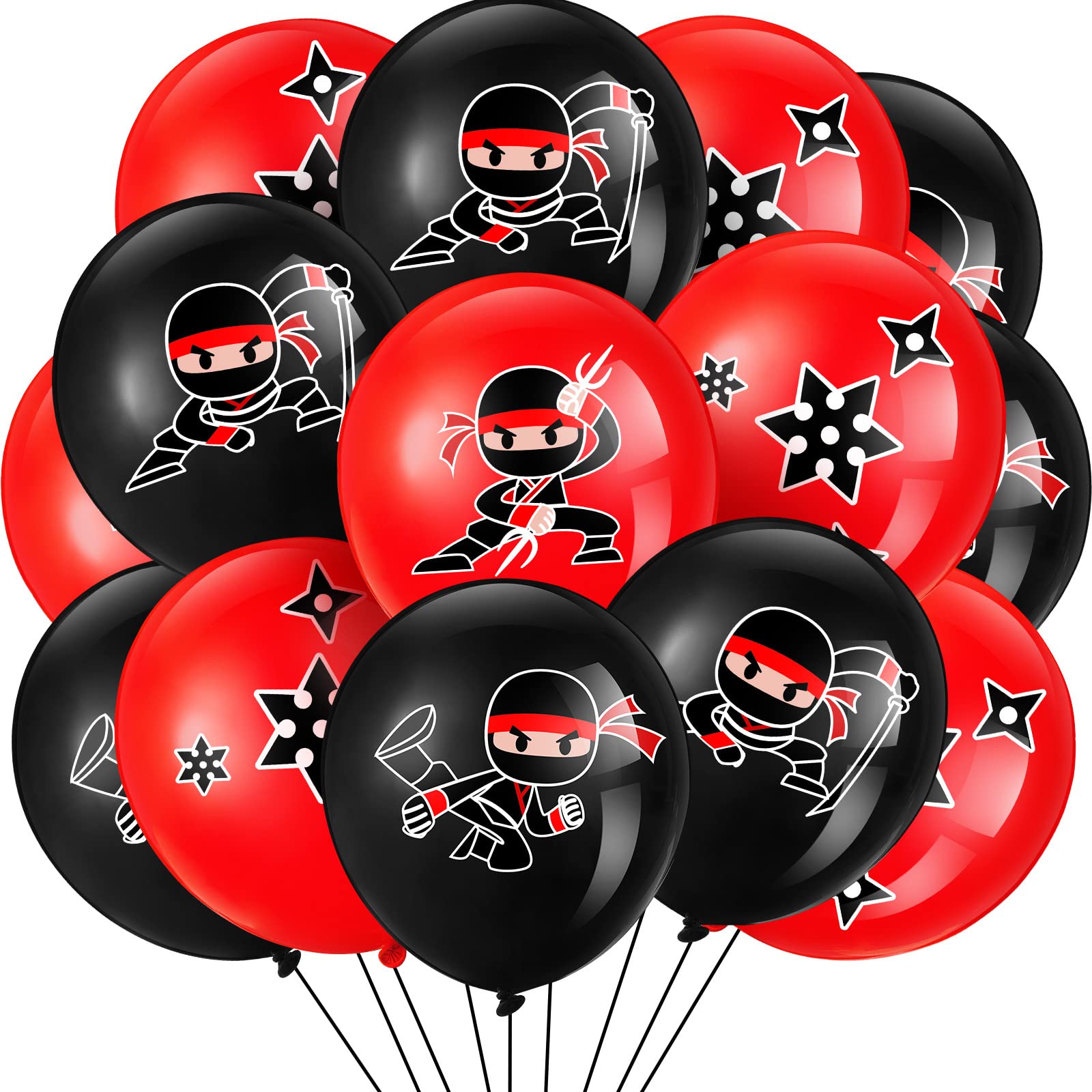 60 Pcs Ninja Balloons for Kids Ninja Birthday Party Favors Ninja Party Decorations Ninja Theme Party Supplies, Black and Red Latex Balloons