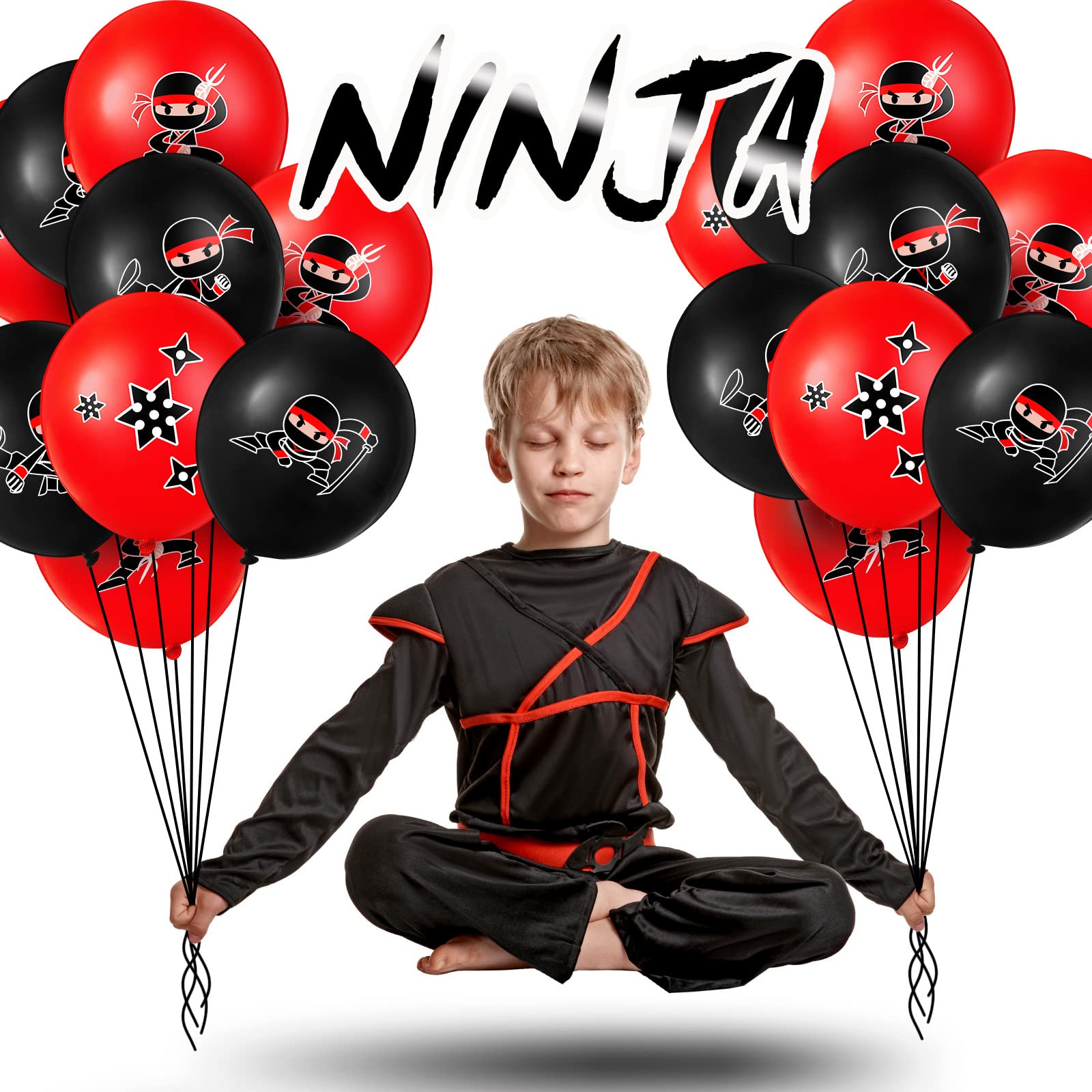 60 Pcs Ninja Balloons for Kids Ninja Birthday Party Favors Ninja Party Decorations Ninja Theme Party Supplies, Black and Red Latex Balloons