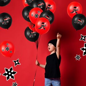 60 Pcs Ninja Balloons for Kids Ninja Birthday Party Favors Ninja Party Decorations Ninja Theme Party Supplies, Black and Red Latex Balloons