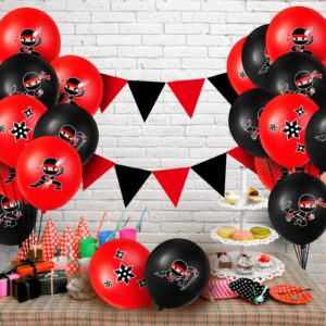 60 Pcs Ninja Balloons for Kids Ninja Birthday Party Favors Ninja Party Decorations Ninja Theme Party Supplies, Black and Red Latex Balloons