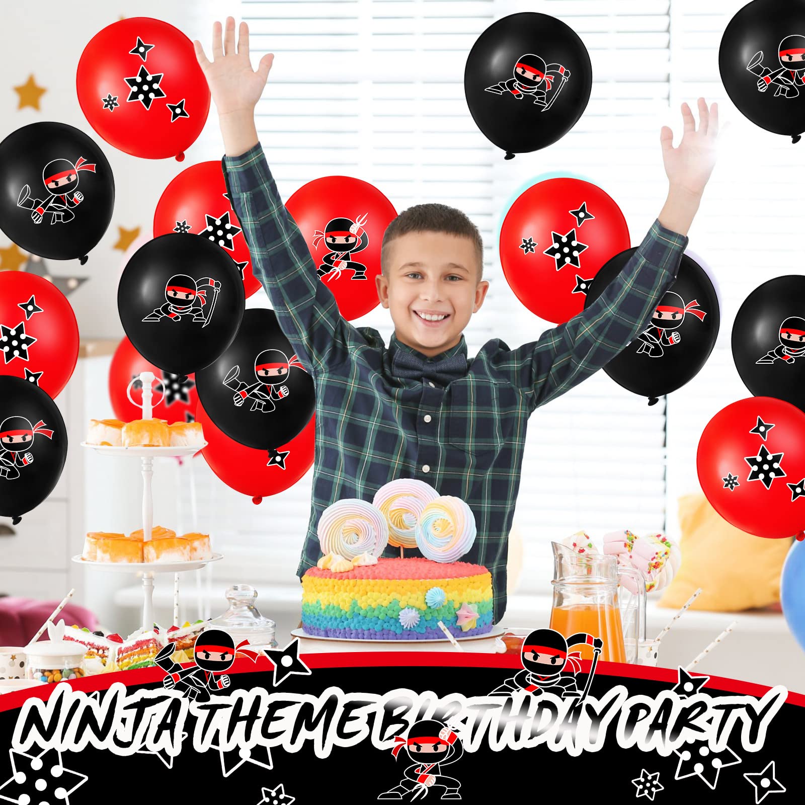 60 Pcs Ninja Balloons for Kids Ninja Birthday Party Favors Ninja Party Decorations Ninja Theme Party Supplies, Black and Red Latex Balloons