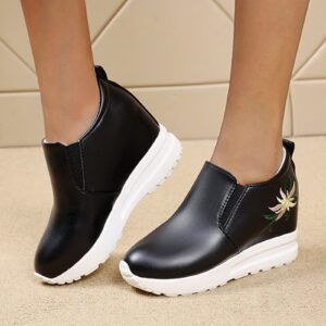 NONGJXCR Womens Casual Shoes Sneakers Fashion Women's Slip-on Casual Heel Wedges Leisure Breathable Shoes Outdoor Women's Casual Shoes Blue and Black Casual Shoes