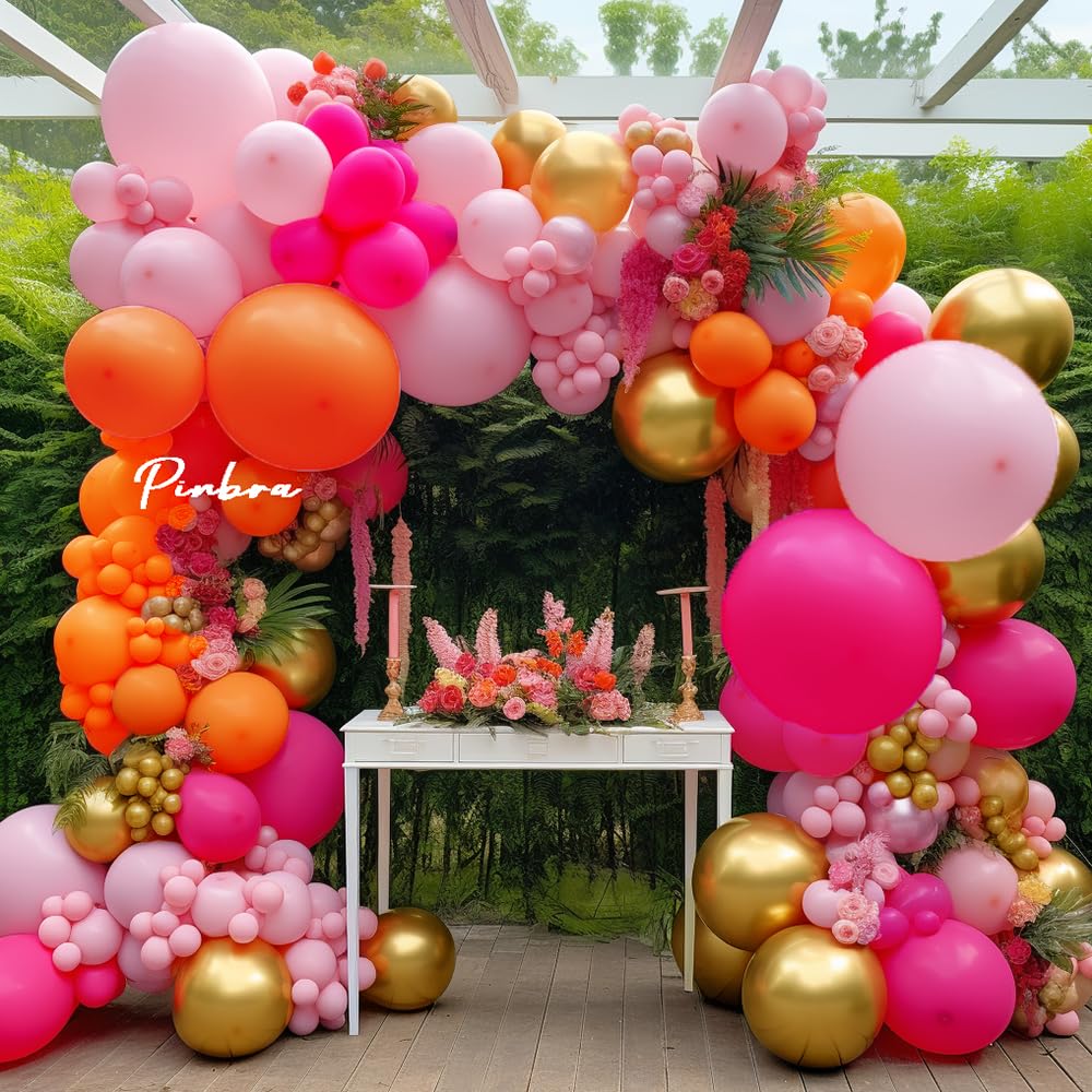 Pink Orange Balloon Garland Hot Pink Orange Gold Metallic Pastel Pink Balloon Arch Kit Latex Party Balloons For Baby Shower Birthday Wedding Rainbow Encanto Party Decorations