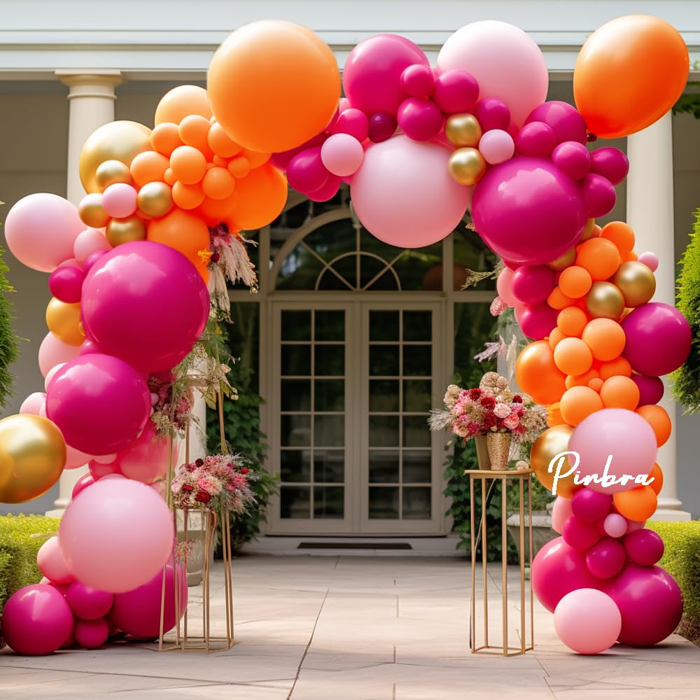 Pink Orange Balloon Garland Hot Pink Orange Gold Metallic Pastel Pink Balloon Arch Kit Latex Party Balloons For Baby Shower Birthday Wedding Rainbow Encanto Party Decorations