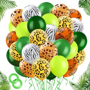 100 pcs jungle balloons party decorations 12 inch safari animal print latex balloons jungle party balloons leopard tiger printed green balloons for birthday party wild first baby shower supplies