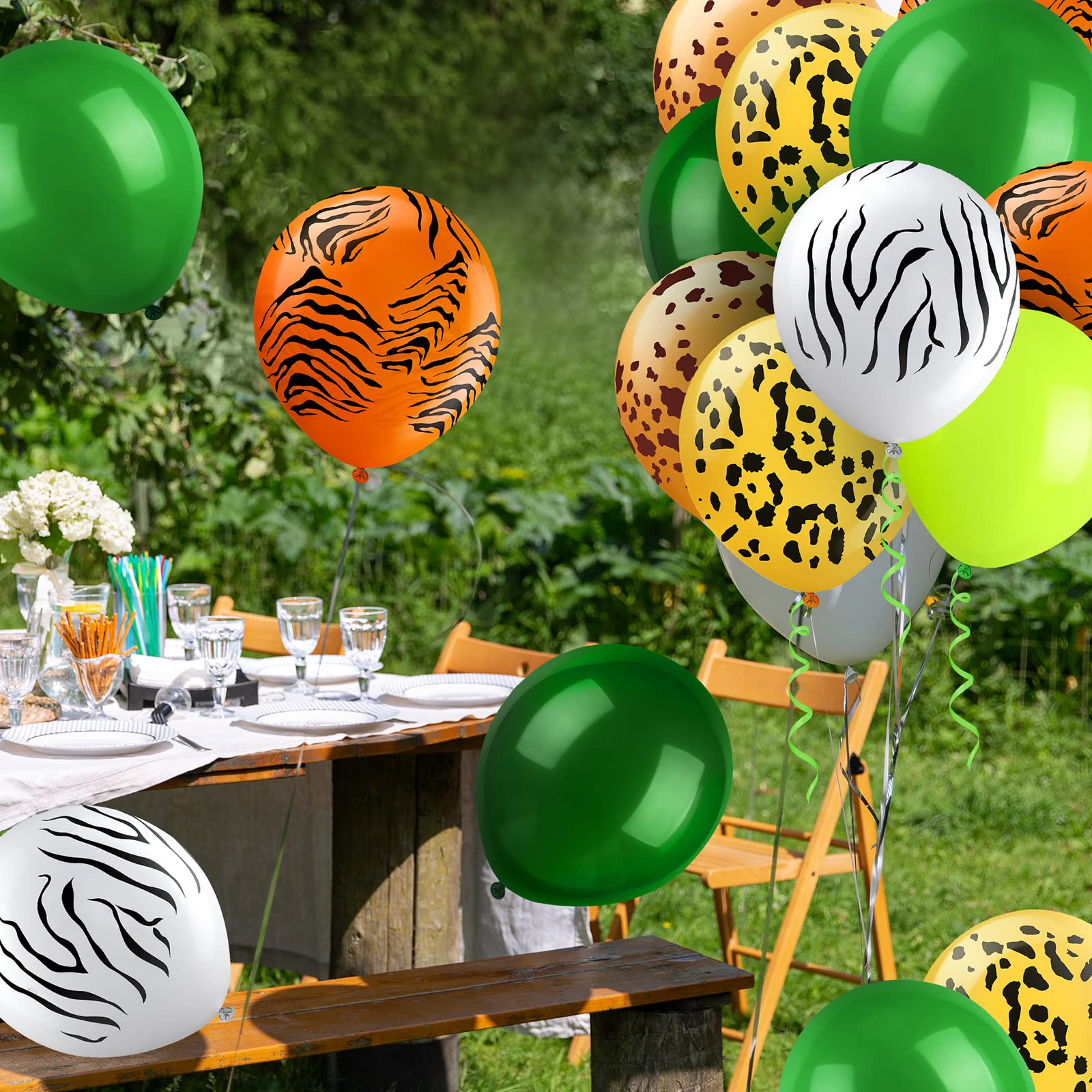 100 Pcs Jungle Balloons Party Decorations 12 Inch Safari Animal Print Latex Balloons Jungle Party Balloons Leopard Tiger Printed Green Balloons for Birthday Party Wild First Baby Shower Supplies