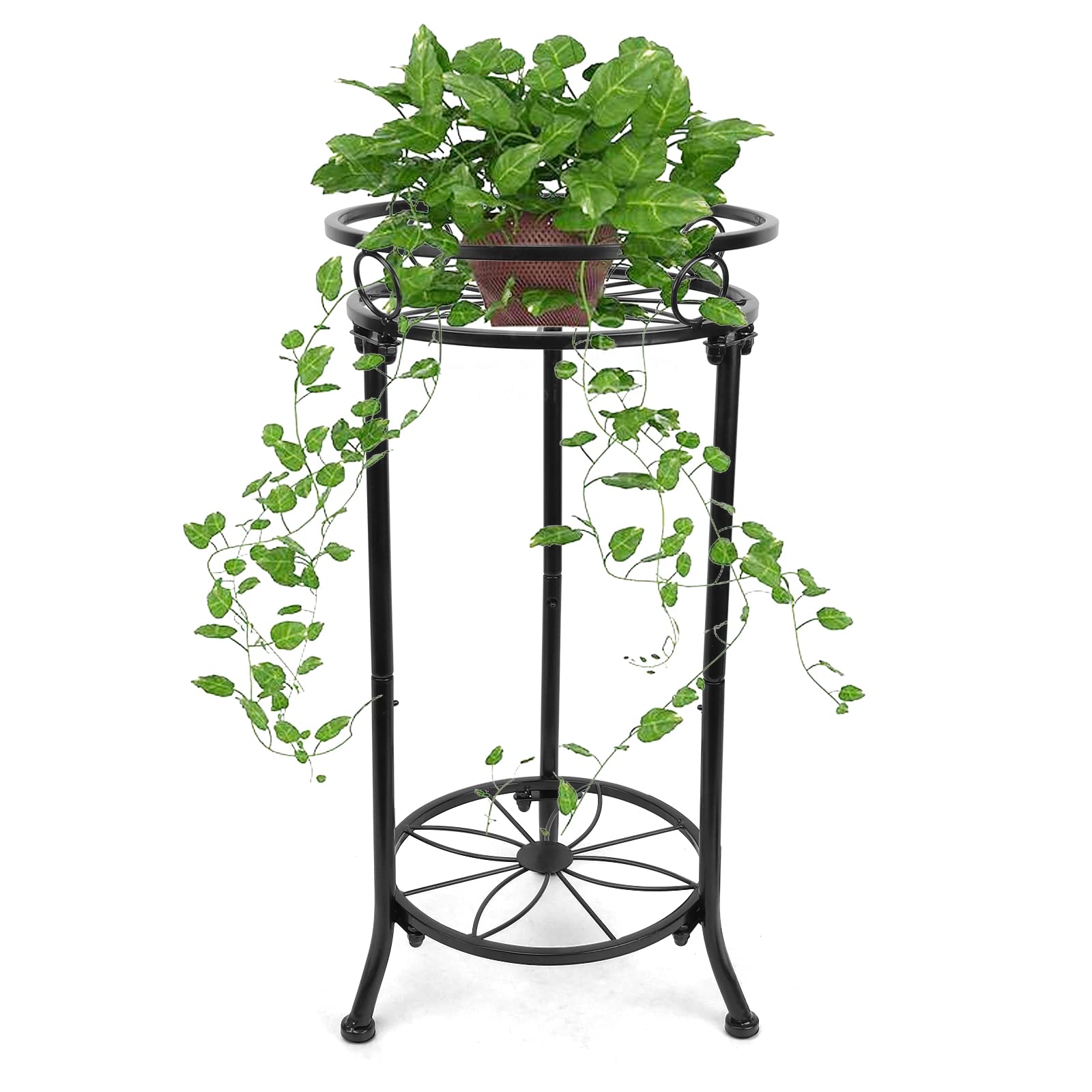 YHIJURS Metal Plant Stand Indoor, 2 Tier Plant Stands, 20.3'' Tall Iron Corner Potted Flower Stand Outdoor, Heavy Duty Plants Shelf, Planter Holder, Art Decor for Garden -Black