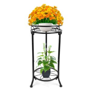YHIJURS Metal Plant Stand Indoor, 2 Tier Plant Stands, 20.3'' Tall Iron Corner Potted Flower Stand Outdoor, Heavy Duty Plants Shelf, Planter Holder, Art Decor for Garden -Black