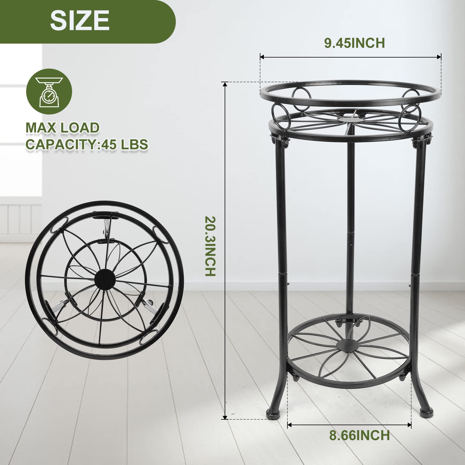 YHIJURS Metal Plant Stand Indoor, 2 Tier Plant Stands, 20.3'' Tall Iron Corner Potted Flower Stand Outdoor, Heavy Duty Plants Shelf, Planter Holder, Art Decor for Garden -Black